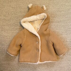GAP Cream Hooded Sherpa-Lined Knit Jacket